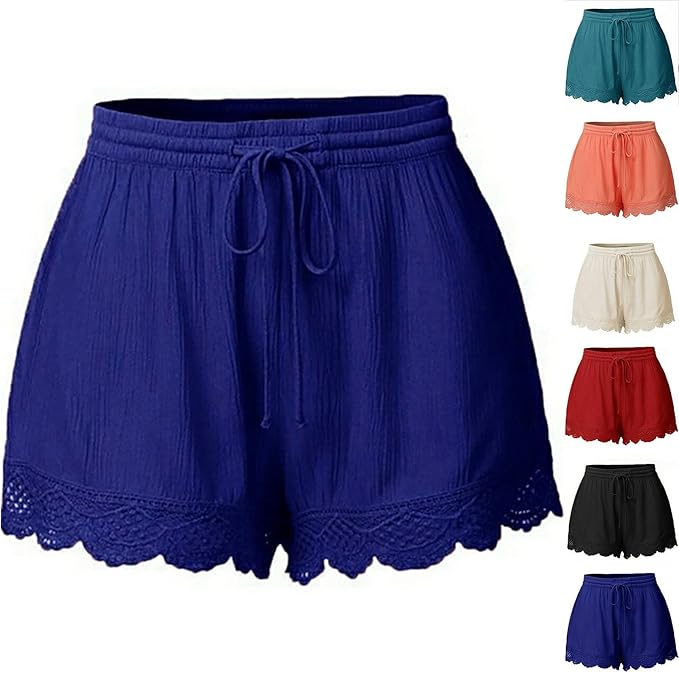 Short de Sport Femme Plus La Taille Pas Cher Sexy Chic Casual Yoga Pantalons De Sport Dentelle Tie Shorts Leggings Pantalons Fitness Jogging Gym Yoga Bas de Pyjama d'int&eacute;rieur Ample S-5XL