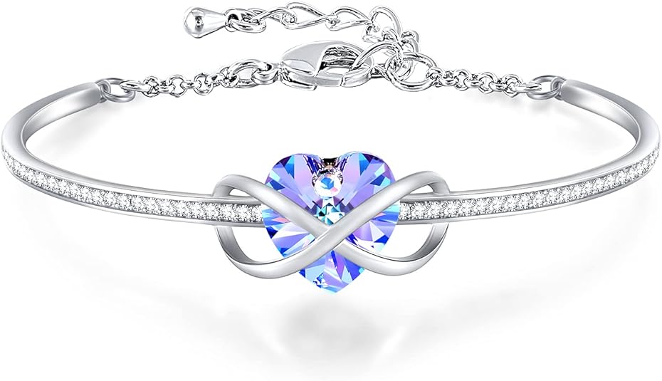 GEORGE &middot; SMITH Bracelet Coeur Femme Bracelet Infini R&eacute;glable pour Femme, Bracelet Plaqu&eacute; Argent avec Cristal Bleu Rose-Cadeau Anniversaire Femme Maman