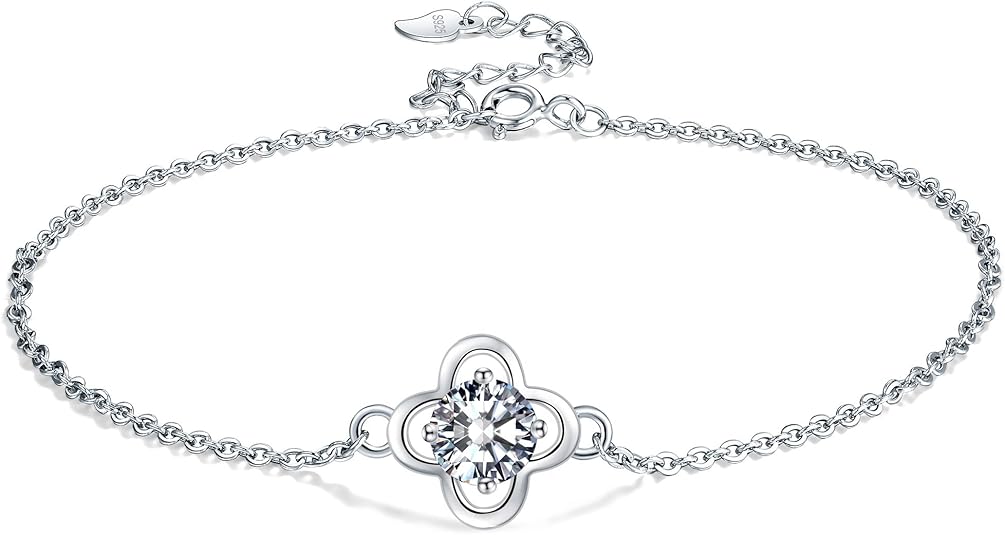 MICORY Bracelet de Cheville Trèfle Argent Sterling 925, Femme Bracelet de Cheville 22 + 4 cm, Facilement Ajustable.