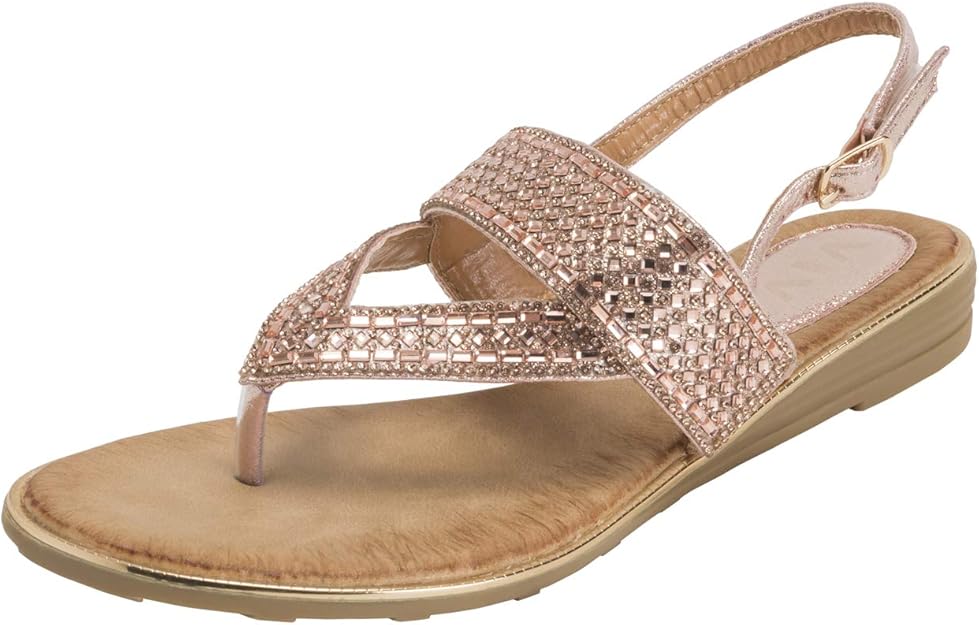 VIVASHOES Femmes Slingback Eté A Lanières Diamante Bout De Pied Coin Talon des Sandales - Or Rose- UK3/EU36 - KL0405