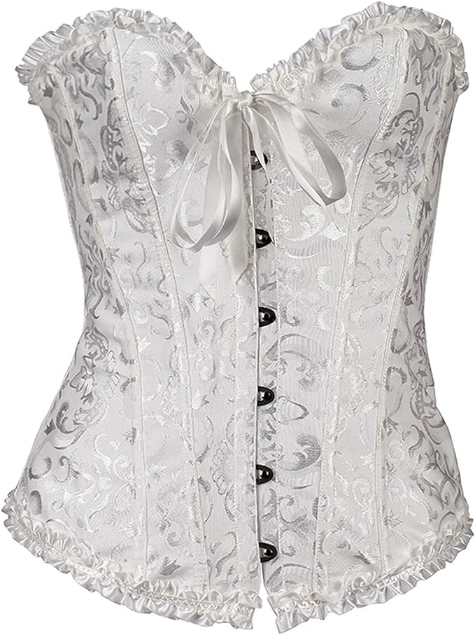 KPPONG Corset Femme avec Bretelles Bustier Push Up Grande Taille Broderie Mariage Bustier Classique Corset Serres-Taille Femmes Corset de Dentelle Bustier Push-up Shapewear