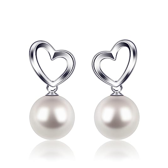D.Perlla Femme Boucles d'oreilles en Argent 925 Boucles d'oreilles longues en Perles Rondes Clous d'oreilles Saint-Valentin Cadeau parfait