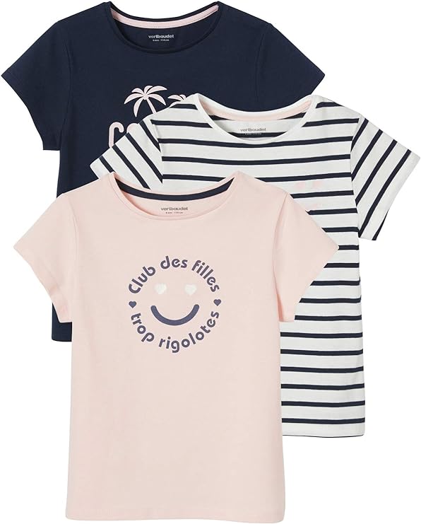VERTBAUDET Lot de 3 T-shirts manches courtes fille
