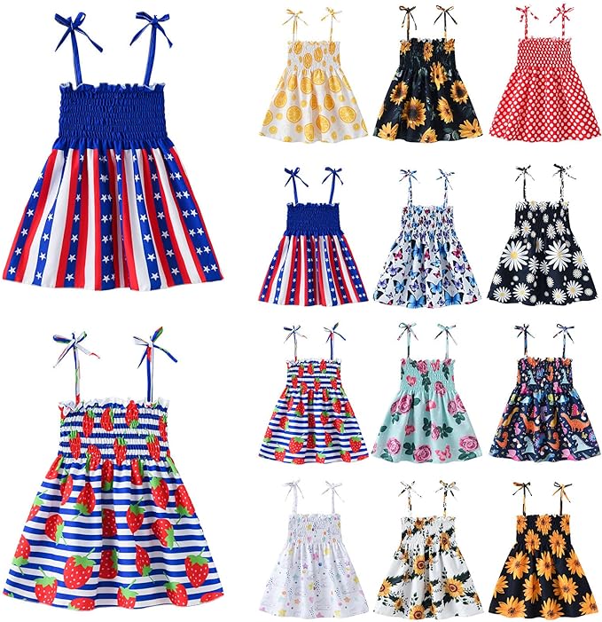 LITONG Robe B&eacute;B&eacute; Fille, Robe D'&eacute;T&eacute; &agrave; Volants B&eacute;B&eacute; Fille, Bretelles R&eacute;Glables, Pantalon De Plage Imprim&eacute; Doux, Respirant Et Confortable, Robe Princesse, 1-6 Ans