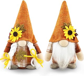 Godeufe Lot de 2 Deco Automne GNOME Peluche Elfe Action de Grâces Tournesol Décoration pour Maison Cuisine