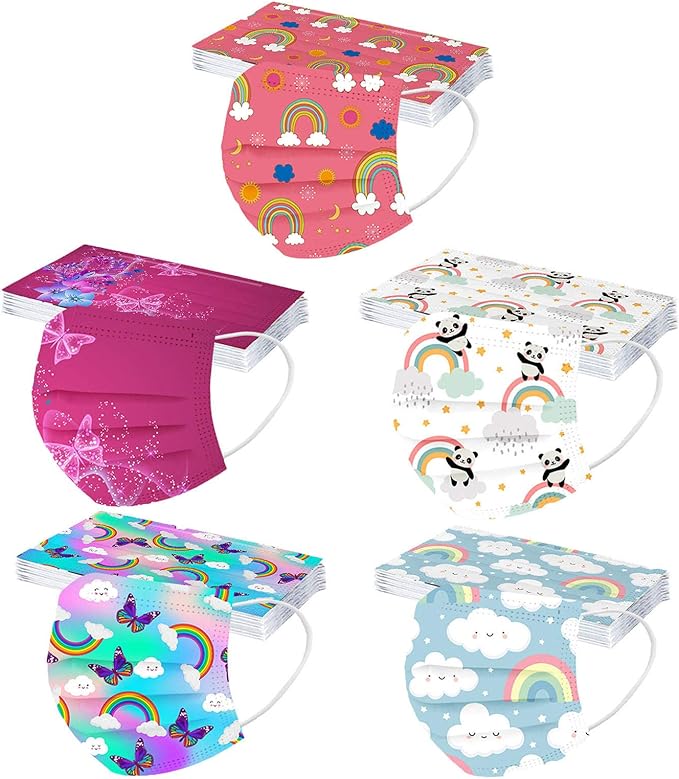 FriendG 50Pcs Visage_Masque Enfants jetable 3 Couches Filtre Face Scarf ave Animaux de Imprim&eacute; Bandanas Anti-poussi&egrave;re Bandana Facial jetable Impression Bandeaux pour Fille Gar&ccedil;on