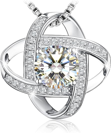 Collier, J.Rosée Argent 925, Bijoux Femme/Fille, 5A Zirconium cubique Blanc, Chaîne 45+5cm, Cadeau parfaitL'amour à vie