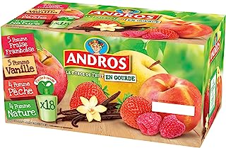 ANDROS Compotes de fruits en gourdes 4 variétés panachées 18x90g = 1,62 kg ANDROS Compotes de fruits en gourdes 4 variétés panachées 18x90g = 1,62 kg