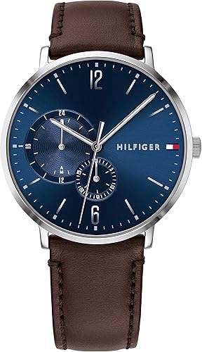 Tommy Hilfiger Hommes Multi-Cadrans Quartz Montre avec Bracelet en Cuir 1791508