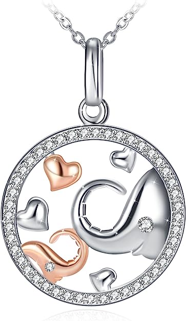 Collier, J.Rosée Argent 925 Bijoux Femme/Fille, 5A Zirconium cubique, Pendentif Idéal Chaîne 45+5cm Cadeau parfait Enfance Cadeaux de Noël