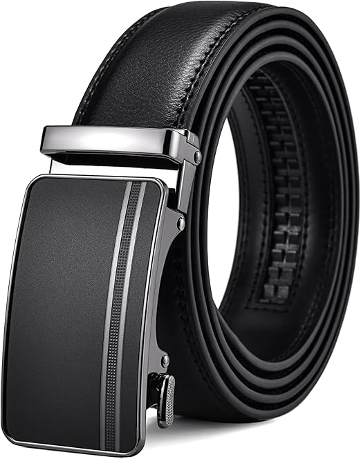 FEFLO Ceinture Homme Cuir Noir Automatique - Classique Ceinture à Cliquet pour Jeans et Costumes