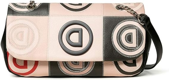 Desigual - Sac bandoulière à rabat femme en simili cuir noir et rose (20saxpas) taille 14,5 cm