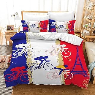 LXTOPN Ensemble de Housse de Couette Cyclisme et 2 Taies d'oreiller 50×75cm, Housse de Couette 3 Pièces en Microfibre Douc...