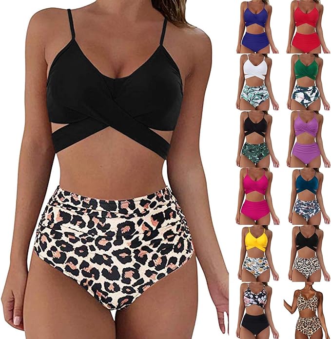 DeaAmyGline 2 Pi&egrave;Ces Femmes Maillot De Bain Taille Haute,Bikinis Sets pour Femmes, Vintage Beachwear Sexy Fille Push Up Halter Maillot De Bain Deux Pi&egrave;Ces Ensemble De Plage Swimsuit