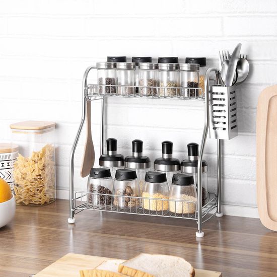 Étagère à épices à 2 niveaux avec porte-couvert