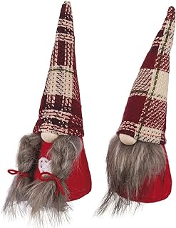 Villa d’Este Home Tivoli Lot de 2 Gnomes de Noël en Tissu, Chapeau Tartan h. 18 cm, Noël Trendy
