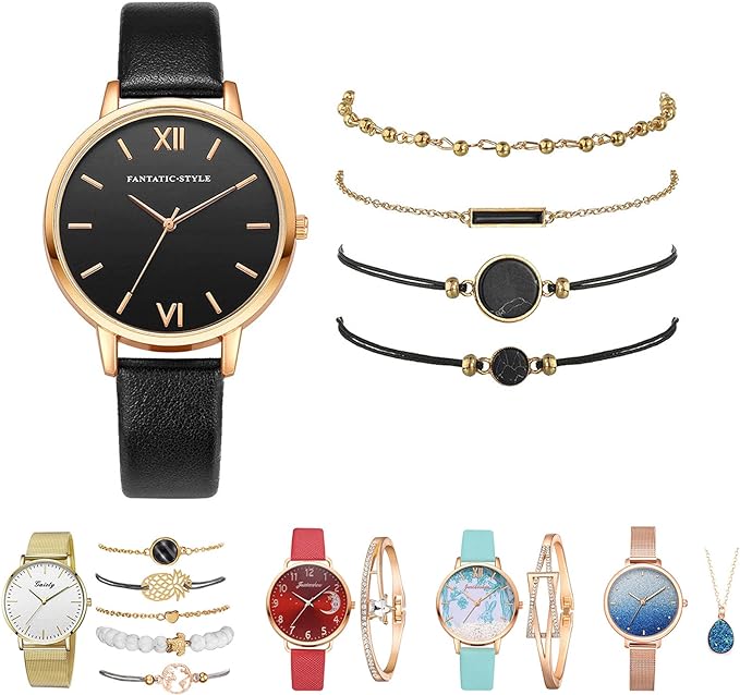FIRFONMA Montre mode pour dames avec bracelet, montre &agrave; quartz pour dames, montre pour dames avec collier, montre d&eacute;contract&eacute;e pour dames, cadeau pour la f&ecirc;te des m&egrave;res ou la remise des dipl&ocirc;mes