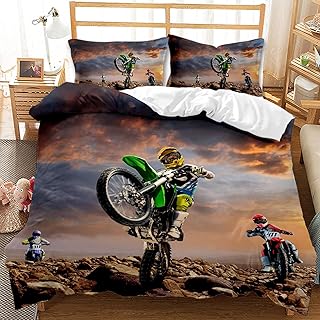 LXTOPN Parure de lit de motocross 200 x 200 cm, thème sport extrême, parure de lit pour adulte en microfibre (moto verte, ...