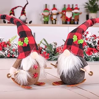 KAHEIGN 2 Pièces Gnomes de Ski de Noël, Poupée en Peluche Gonk à Carreaux Rouges Faite à Main Gnomes Suédois Tomte Elfe Na...