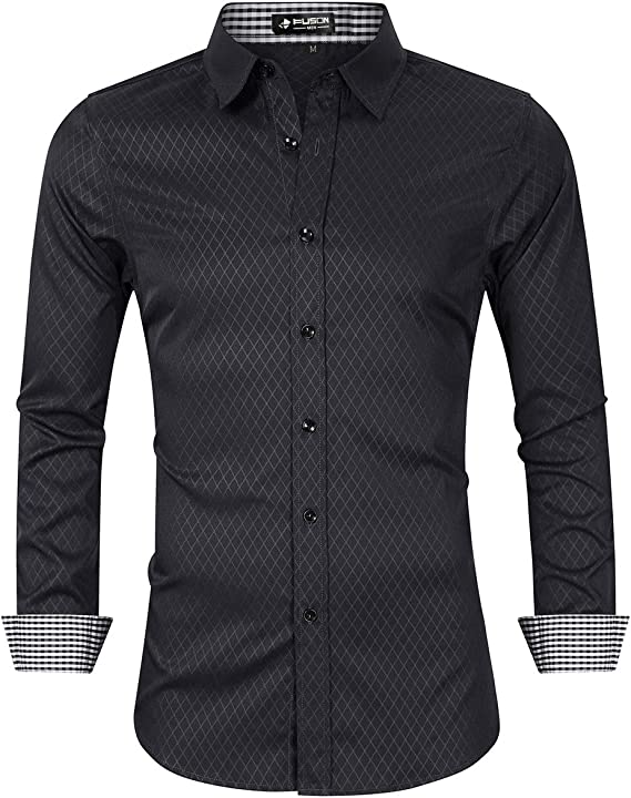 Kusonn Homme Chemise sans Repassage à Manches Longues en Fibres de Bambou Noir M