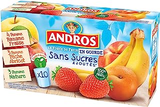 ANDROS Compotes de fruits en gourdes 3 variétés panachées Sans Sucres ajoutés 10x90g ANDROS Compotes de fruits en gourdes 3 variétés panachées Sans Sucres ajoutés 10x90g