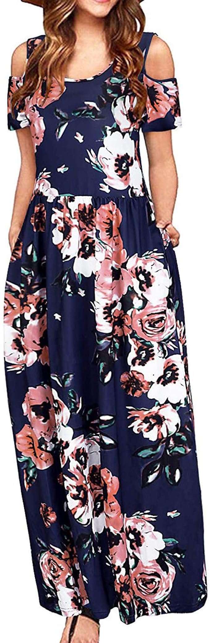 YULINGSTYLE 2021 Mode F&eacute;Minine Sling Imprim&eacute; Boh&egrave;Me Col en V &agrave; Manches Courtes Sexy Robe De Plage &agrave; &eacute;Paules D&eacute;Nud&eacute;Es