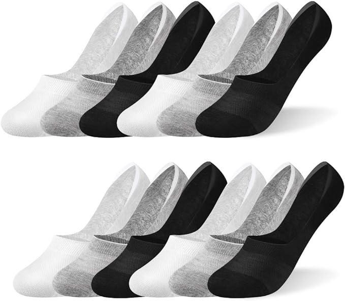 Rovtop 12 Double Neutral Respirable Net Stealth Sock Set Black White Light Grey, Silicone Antid&eacute;rapant Design Unisexe, respectueux de l'environnement Kraft Carton Packaging, Size 35-40