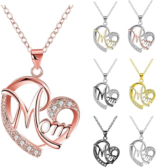 Yue668 ?? Incrust&eacute; Super Brillant G&eacute;om&eacute;trie Zircon Collier, Lettre Pendentif f&ecirc;te des m&egrave;res Cadeau Collier, Collier Coeur Femme f&ecirc;te des m&egrave;res exquise cha&icirc;ne de clavicule d'amour plaqu&eacute; Argent