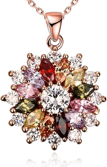 Borong Colliers et Pendentifs Femme,Sautoirs Colliers de Flocon de Neige pour Cadeau Bijoux avec Oxyde de Zirconium Rose Plaqué Or