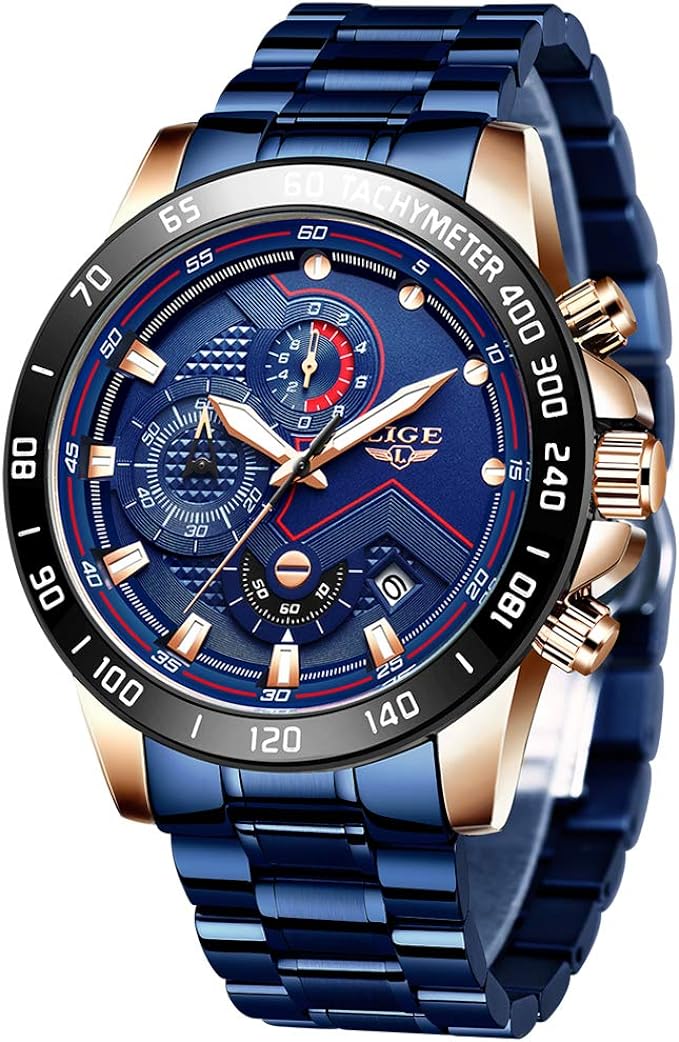 LIGE Hommes Montres Noir Mode Classique Quartz Horloge en Acier Inoxydable Étanche De Montre Hommes Sport Chronographe