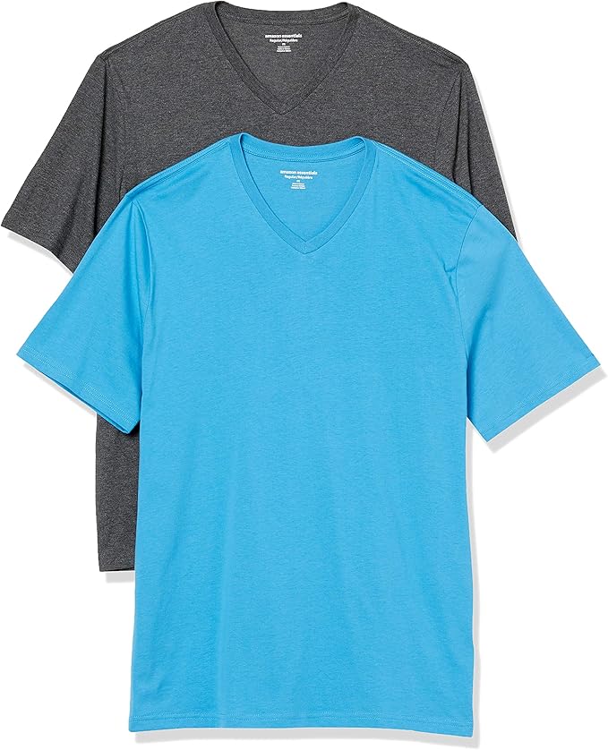 Amazon Essentials Lot de 2&nbsp;t-shirts &agrave; col en V et coupe ample pour homme