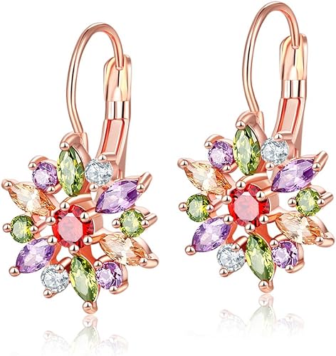 YAZILIND &eacute;l&eacute;gant accessoires rose plaqu&eacute; or fleur fleur zircon hypoallerg&eacute;nique Crochet boucles d'oreilles pour les femmes cadeau (couleur)