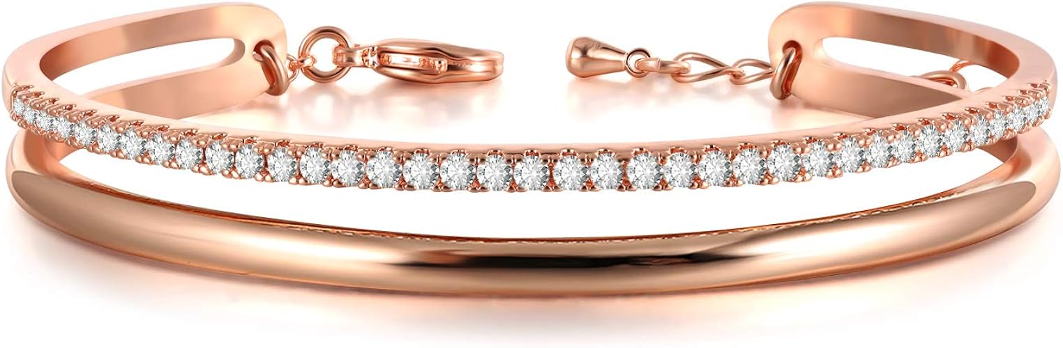 THEHORAE Bracelet Or Rose pour Les Femmes Manchette en Cristal Bracelet Cadeau Anniversaire Cadeau Femme Maman