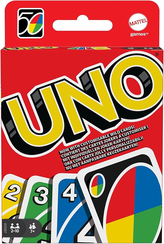 UNO - Jeu avec 112 Cartes - Cartes Actions et Cartes Joker - Règles Personnalisables - De 2 à 10 Joueurs - Cadeau dès 7 Ans, W2087