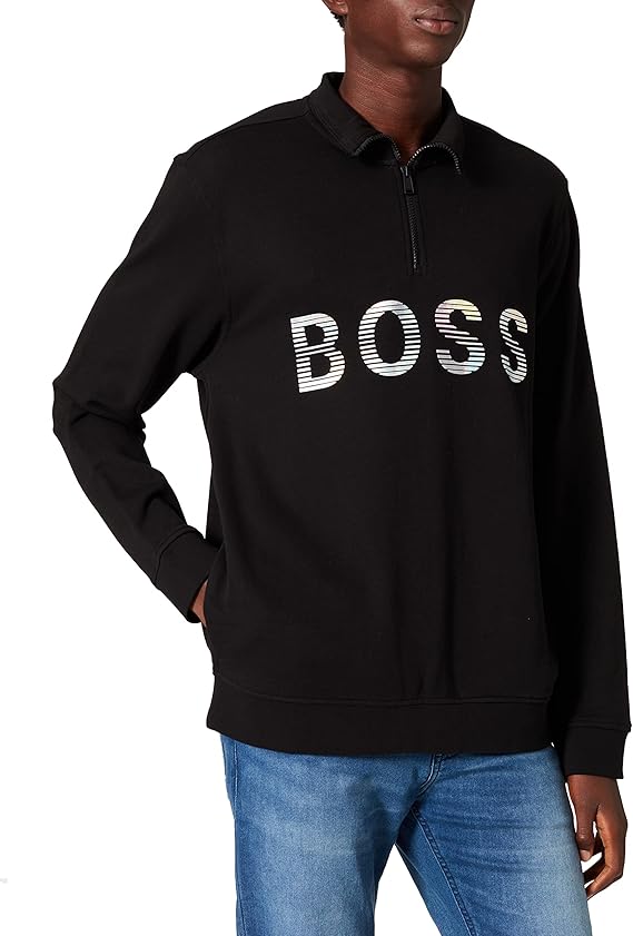 BOSS Hommes Sakul ZA Sweat Regular Fit en Molleton de Coton à Encolure zippée