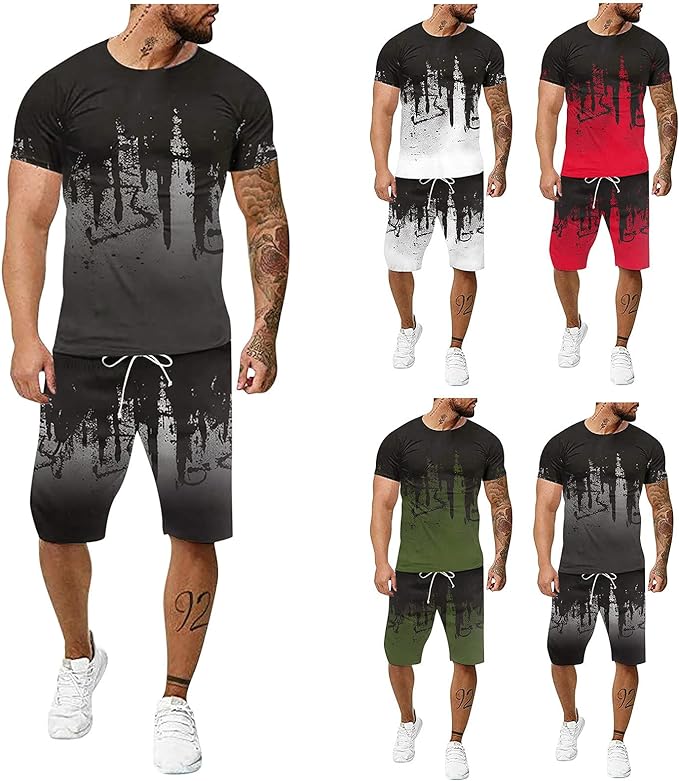 2021 Nouveau Surv&ecirc;tement Homme Ensemble Jogging Hommes Marque 2 pi&egrave;ces Pas Cher T-Shirt Sport - Short Tee Shirt Homme Manche Courte Top et Pantalon Sportwear V&ecirc;tements De Sport pour Jogging/Fitness