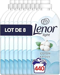Adoucissant Lenor Light, 440 Lavages (8 x 55 lavages), Fraîcheur de Coton, Pour Une Fraîcheur Légère De Longue Durée