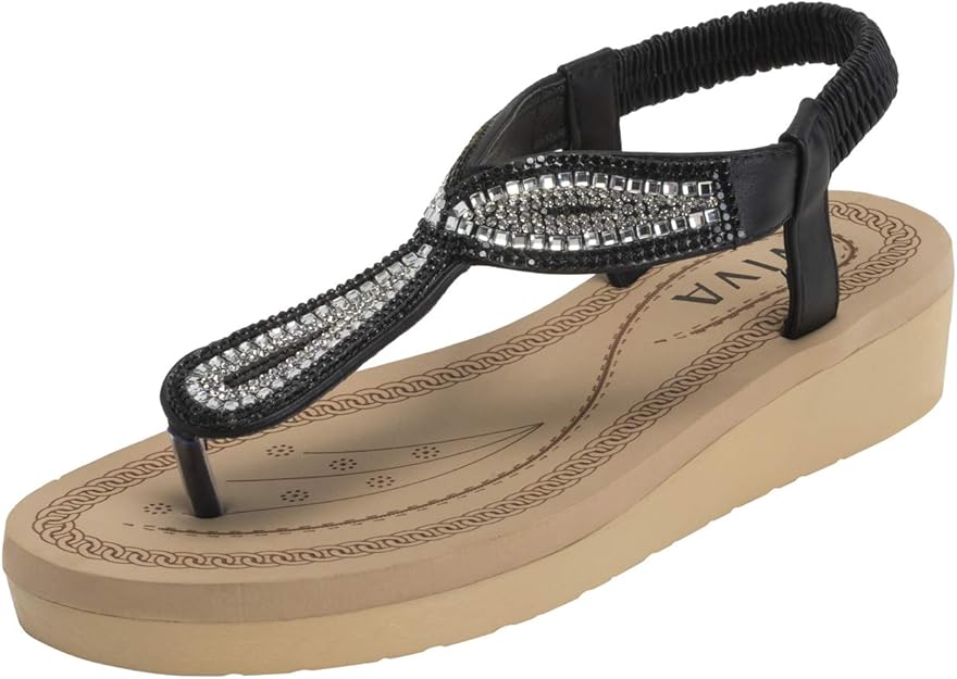 VIVASHOES Femmes Diamante Larme Mode Plate-Forme des Sandales - Noir Panel - UK4/EU37 - KL0430