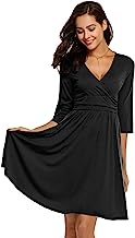 Meaneor Robe Femme Portefeuille Drapée Col V Manche 3/4 Taille Haute de Soirée Cocktails