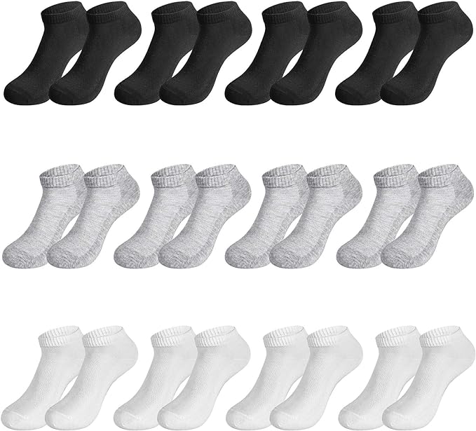Rovtop Chaussettes pour Hommes en Coton 12 paires de Chaussettes de Sport pour Hommes, Chaussettes Respirantes en Mesh (Blanc, Noir, Gris) Taille Unique