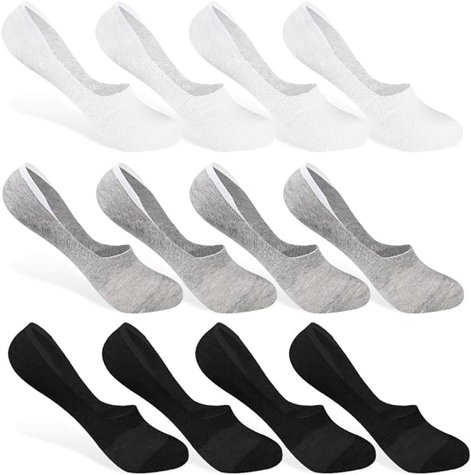 Rovtop 12 Double Neutral Respirable Net Stealth Sock Set Black White Light Grey, Silicone Antidérapant Design Unisexe, respectueux de l'environnement Kraft Carton Packaging, Size 35-40