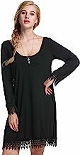 Meaneor Femme Robe Tunique Midi avec Dentelles Col Rond Unie Casual