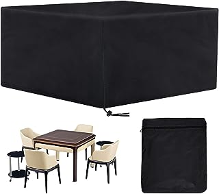 Wilxaw Housse Salon de Jardin, Housse de Meuble en Rotin Imperméable Pliable, Tissu Oxford Anti-Vent/Pluie/UV/Poussière Couverture de Protecteur de Table D'extérieur, 126 x 126 x 74cm (Carré)