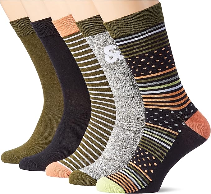 Jack & Jones JACGREENISH SOCK 5 PACK Chaussettes, Rifle Green-D&eacute;tails : vert-Rifle-Vert-Noir-Vert-Rifle, taille unique (lot de 5) Homme