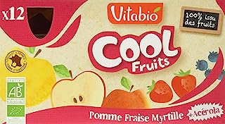 Vitabio Cool - Gourdes Fruits Pomme Fraise Myrtille 12x90 g - Compote - BIO Vitabio Cool - Gourdes Fruits Pomme Fraise Myrtille 12x90 g - Compote - BIO