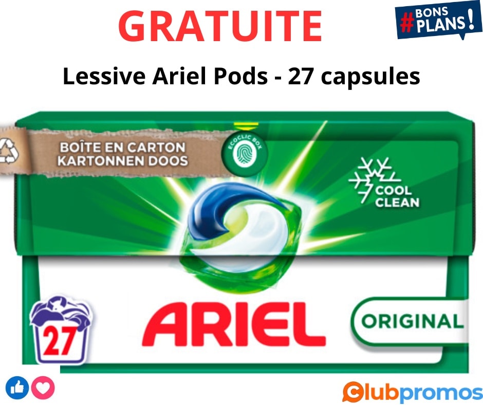 Lessive Ariel Pods 27 capsules gratuites