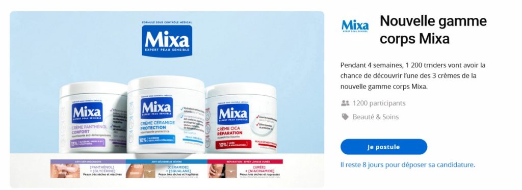 Test produit gratuit Mixa - Bon plan pour tester 1200 produits de soin Mixa