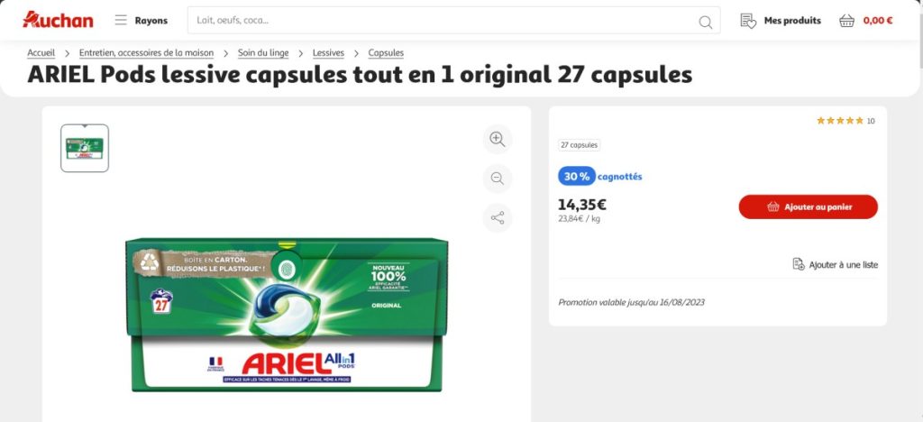 bon plan lessive ariel pods auchan
