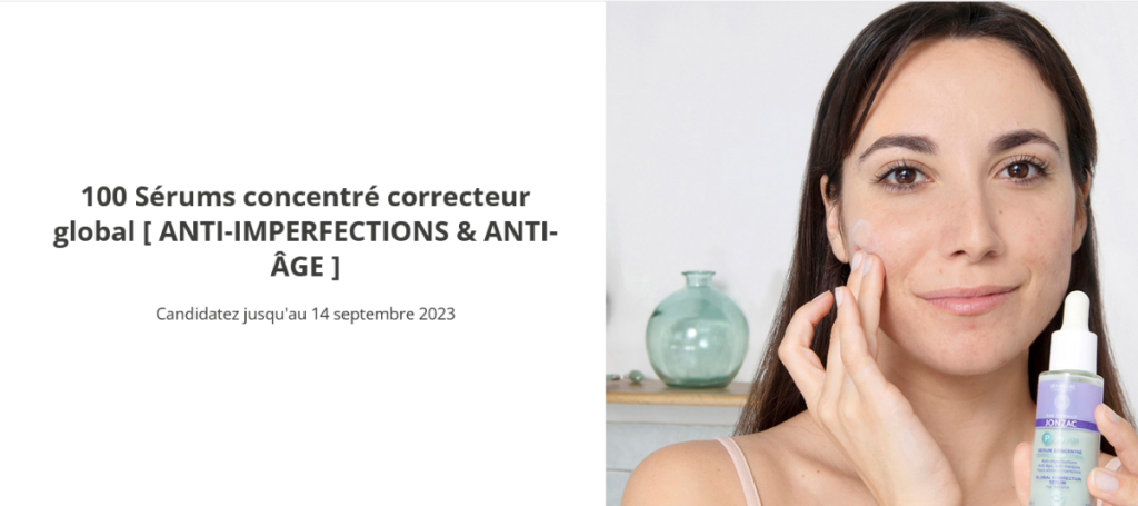 : Capture d'écran montrant l'offre de test gratuit du Sérum Concentré Correcteur Global de Eau Thermale Jonzac.