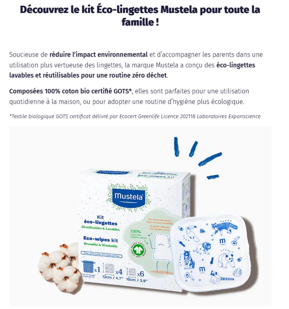 Offre Éco-lingettes Mustela présentée sur le site Sampleo.